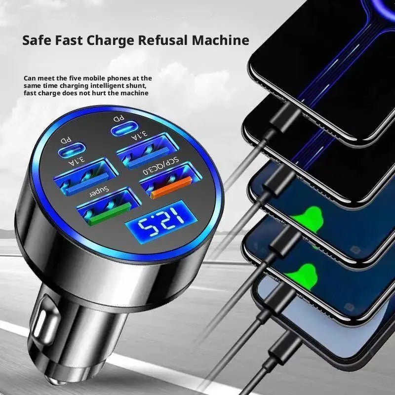 300W PD Car Charger 6 Ports Fast Charging QC3.0 USB C Car Phone Charger Type C Adapter - Simms Diesel